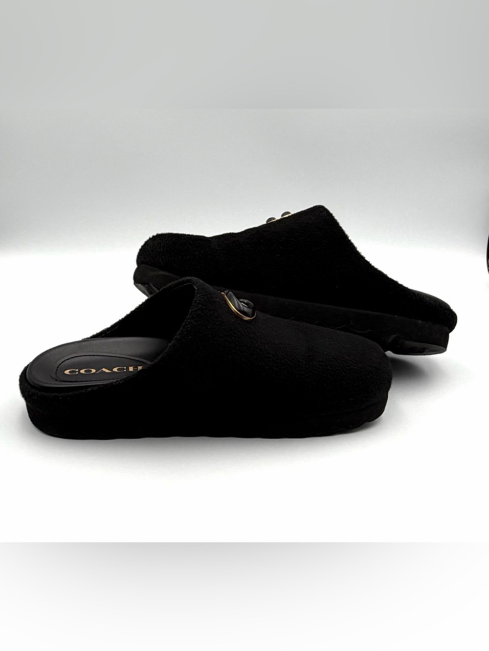 Coach Hadley Felt Slipper Mule Black C Logo Size 8